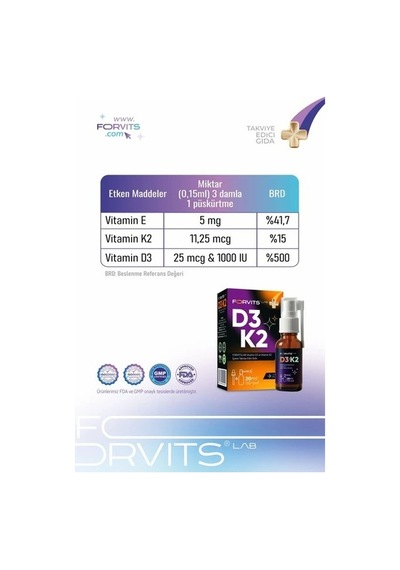 Forvits Lab Vitamin D3k2 Sprey 20 ML