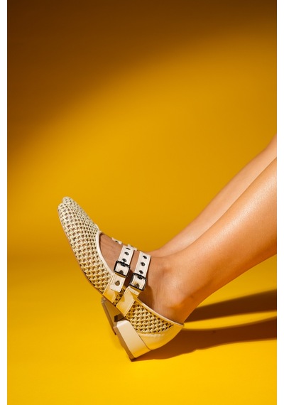 Luvishoes Luvi Shoes Lapıs Bej Hasır Kadın Kısa Topuklu Ayakkabı Bej