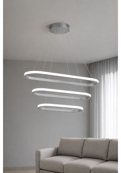AvizeGO Elipso 3'lü Led Sarkıt Avize Beyaz Işık Gri