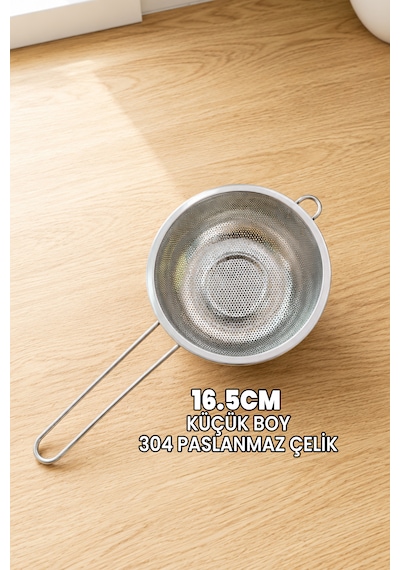 3'lü Set Saplı Paslanmaz Çelik Süzgeç - Profesyonel 304 Kalite Paslanmaz Çelik - Ekstra Kaliteli Ömürlük Süzgeci - Küçük, Orta, Büyük Krom