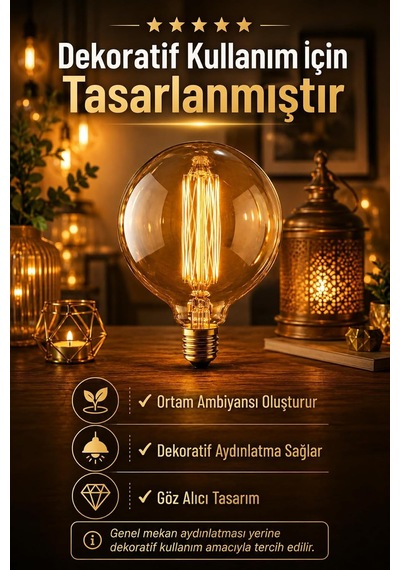 G125 Glop 60w Dimmer Özellikli Halojen Ampul, E27 Duy, Dekoratif