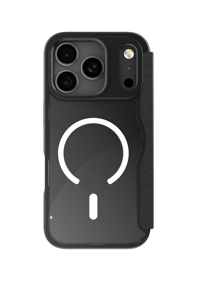 Apple Uyumlu iPhone 17 Pro Max Kılıf M-safe Şarjlı Raptic Air Folio Şeffaf Kartlıklı Kapaklı Kılıf Siyah