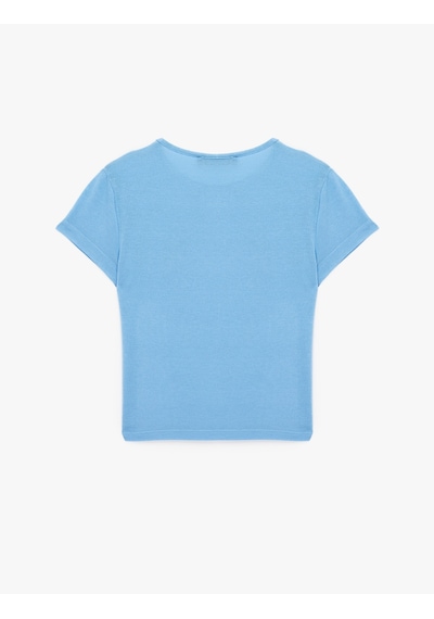 Koton Slim Fit Kısa Kollu Bisiklet Yaka Viskon Spor Tişört Mavi 6sak10346nk