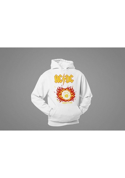 Sevbano Ac Dc Highway To Hell Baskılı Unisex Oversize Rock Metal Hoodie Beyaz