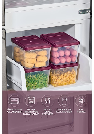 Selka Home 4 Adet Derin 1 Lt. Nora Organizer Buzdolabı Buzluk  Düzenleyici Saklama Kabı
