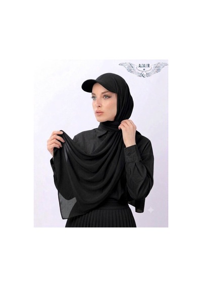 ALDAIYR Şapkalı Boneli Hazır Şal Hijab Sandy Siyah