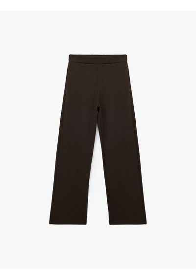 Koton Beli Lastik Detaylı Cepli Geniş Paça Pantolon Kahverengi 6wak40051ek Kahve