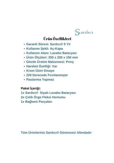 Sardıcı Sinatra Serisi Siyah Lavabo Bataryası L Boru Emaye Siyah