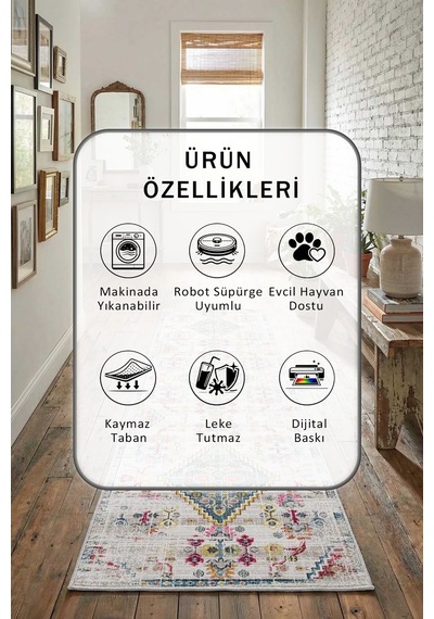 Yıkanabilir Yolluk 4 Açık Gri