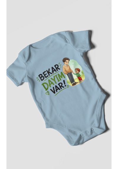 Morivokids Bekar Dayım Var Kısa Kollu Bebek Body %100 Pamuk Bebe Mavisi