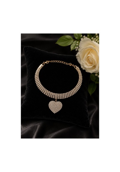 Kalp Figürlü Zirkon Taşlı Parlak Kristal Choker Kolye Altın - 900248845 Altın