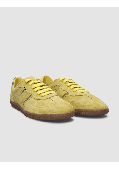 %100 Hakiki Deri Sarı Süet Bağcıklı Kadın Sneaker-sari Sarı