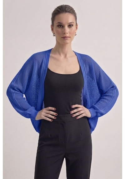Neden Tekstil Premium Ajurlu İnce Triko Bolero Hırka - Saks Mavisi