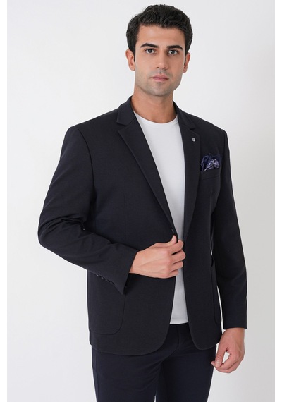 Slim Fit Torba Cep Esnek Tencel Kumaş Lacivert Ceket C 751