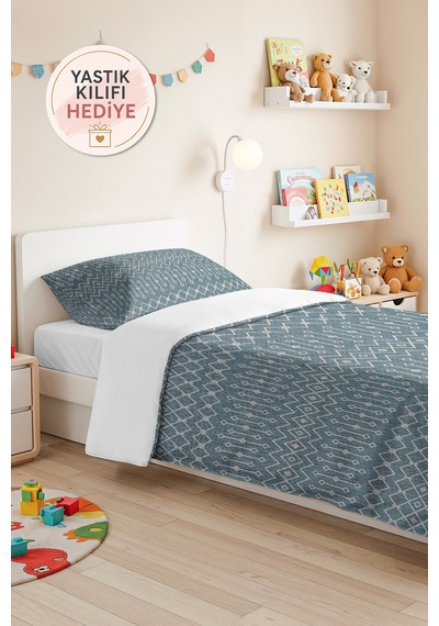 Mavi Geometrik Genç Odası Tek Kişilik Pike Takımı-beyaz İskandinav 160x220 Cm Kapitone Yatak Örtüsü Melez Akşam Hissi