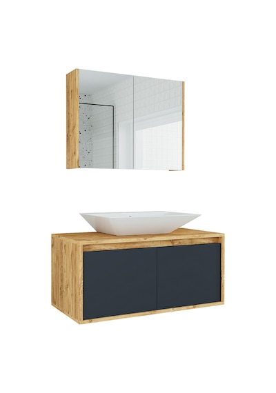Banos Roomart Lavabolu Ahşap-Antrasit 100 Cm Banyo Dolabı + Ayna Antrasit Banos Roomart Lavabolu Ahşap-Antrasit 100 Cm Banyo Dolabı + Ayna Antrasit
