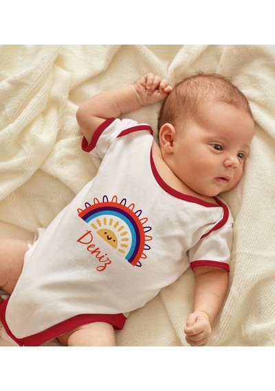 Bk Gift Bk Kids Kişiye Özel İsimli Kırmızı Bebek Body Zıbın-1 12-18 Ay
