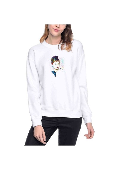 Audrey Hepburn Audrey Hepburn Baskılı Beyaz Kadın Sweatshirt (534806281)
