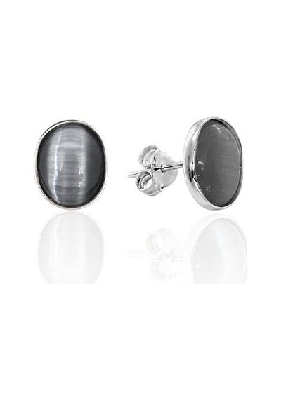 Oya Silver Siyah Oval Sedef Taşlı Gümüş Küpe 1x0.8cm Oyok376