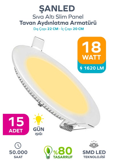 18w Tasarruflu Led Yuvarlak Gün Işığı Sıva Altı Slim Panel Tavan Aydınlatma Armatürü-15 Adettir