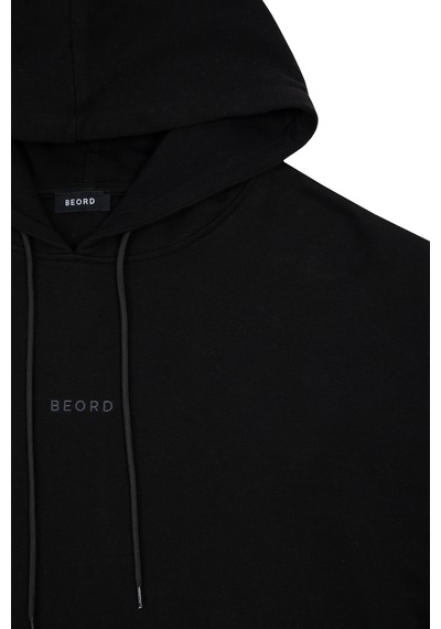 Beord Siyah %100 Pamuk Kapüşonlu Sweatshirt Bhd1-144
