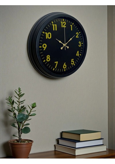 Siyah Standart 40 Cm Metal Dekoratif Duvar Saati Çok Renkli