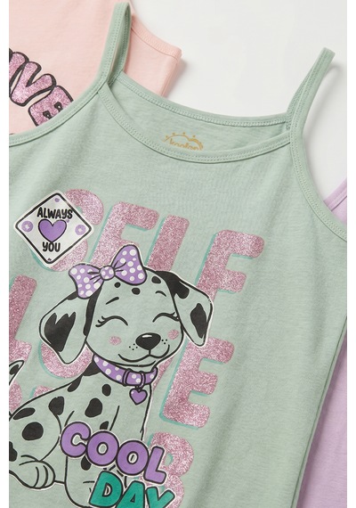 Joy Kids Kız Çocuk Baskılı Atlet 3'lü Avantajlı Paket 3-12yaş Lila