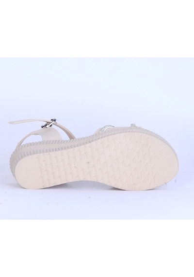 Moda Ayakkabı 149 Ortopedik Kadın 7cm Sandalet Ayakkabı Krem