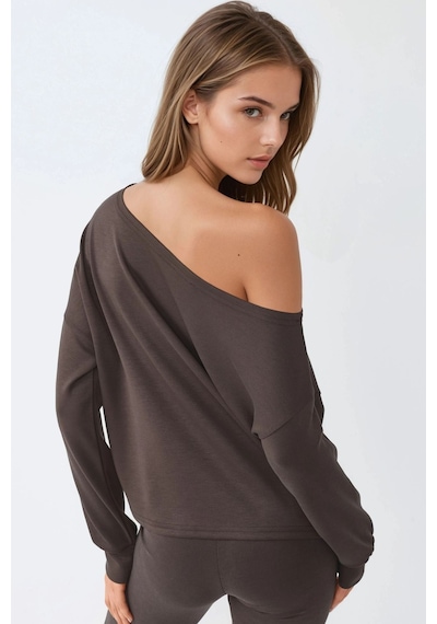 Hiccup Busem Asimetrik Yakalı Rahat Kesim Sweatshirt Kahve Kahvesi
