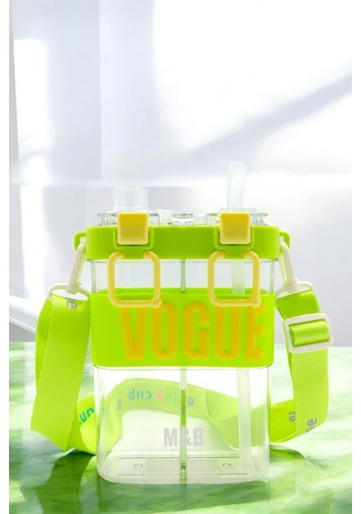 Çift Bölmeli Vogue Matara Yeşil, 900 Ml Çift Kapaklı, Pipetli