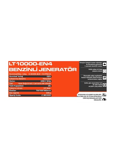Lutian LT10000EN4 10KW 220V Benzinli Jeneratör - 44969