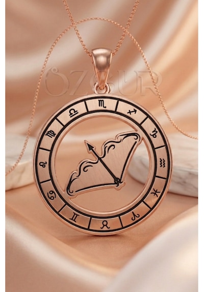925 Ayar Gümüş Yay Burç Kolye Rose Gold