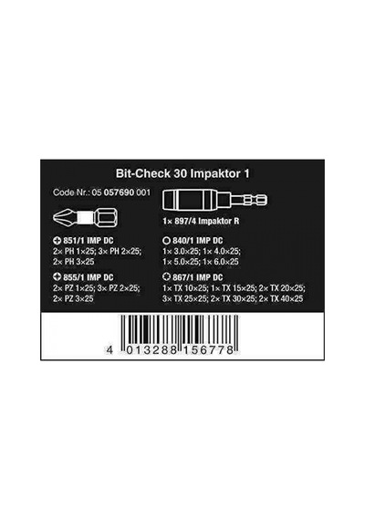 Wera Bit-check 30 Lu İmpaktor Bits Set 1 05057690001