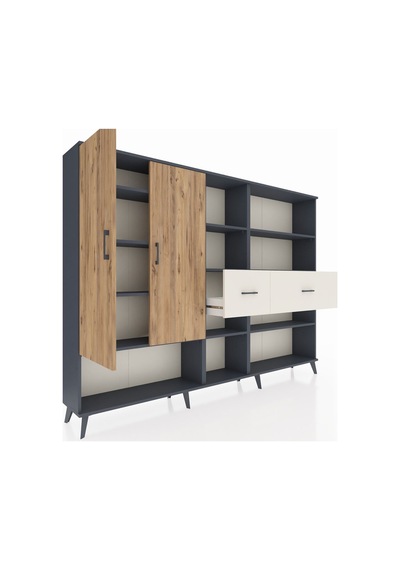 Arges Dolap 10 Raflı 2 Çekmeceli 2 Kapaklı 220x30x163 Antrasit-çam/aytaşı Atlas Çam/aytası - Antrasıt Arges Dolap 10 Raflı 2 Çekmeceli 2 Kapaklı 220x30x163 Antrasit-çam/aytaşı Atlas Çam/aytası - Antrasıt