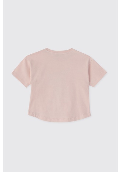 Panço Kız Bebek Baskılı Kısa Kollu Pembe Tişört