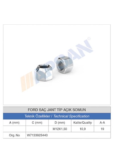 20 Adet Ford Saç Tip Açık Somun