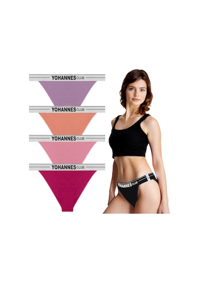 Yohannes Club, Kadın Lastik Bantlı Brazilian Külot, Çok Renkli, Çoklu Paket, 4'lü Paket, Çok Renkli