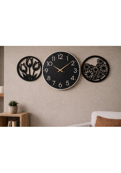 Duvar Saati Şık Ve Modern 40 Cm Çiçekler 30 Cm No1027 Çok Renkli