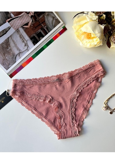 Arlet Kadın Pamuklu Rahat Günlük Kullanım Dantelli Slip/külot Li Gül Kurusu