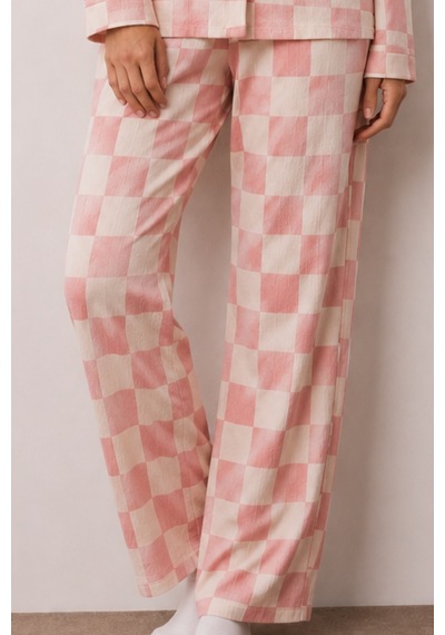 Kadın Düğmeli Kışlık Ev Pembe Pijama Takımı