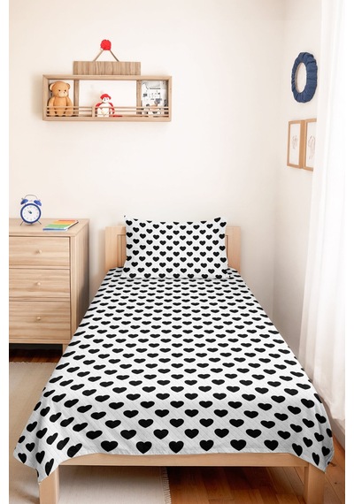Siyah Kalp Desenli Genç Odası Tek Kişilik Dekoratif Pike Takımı - 160x220 Cm Kapitone Yatak Örtüsü Bohem Gökyüzü Hissi