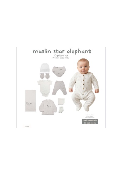 Bistyle Hastane Çıkışı 10lu Müslin Star Elephant Açık Gri