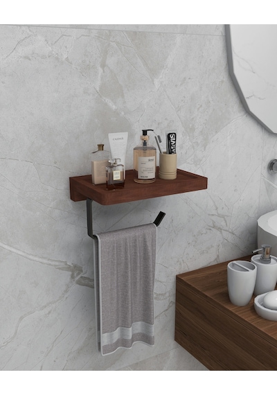 lyla concept Masif Raflı Metal Askılık Havluluk Çok Amaçlı Duvar Organizeri Siyah