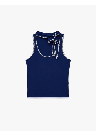 Koton Slim Fit Dikiş Detaylı Viskon Bağlamalı Yaka Kolsuz Bluz Lacivert 6sal30152ık Koton Slim Fit Dikiş Detaylı Viskon Bağlamalı Yaka Kolsuz Bluz Lacivert 6sal30152ık