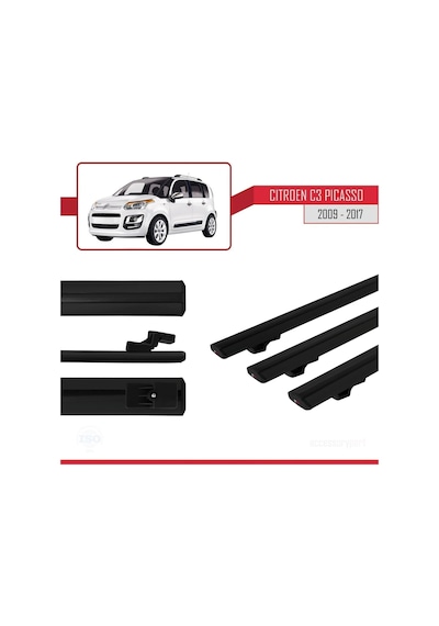 Citroen C3 Picasso 2007-2017 Arası İle Uyumlu Basic Model Ara Atkı Tavan Barı Siyah 3 Adet