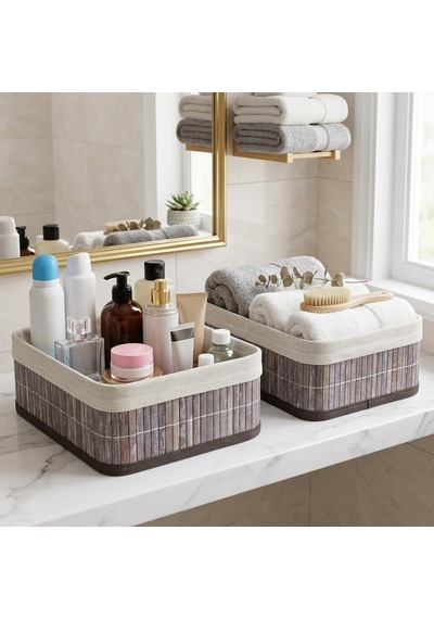 Tr Bambu Çok Amaçlı Saklama Kutusu Düzenleyici Orta Boy Organizer, Dekoratif Bambu Düzenleyici Gri 29x19x10cm 2 Genel