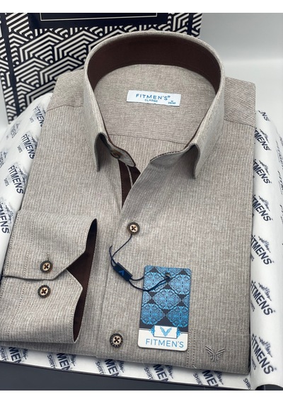 Klasik Uzun Kol Keten Cotton Hediye Kutulu Erkek Gömlek Fs-001261 - Bej-1759