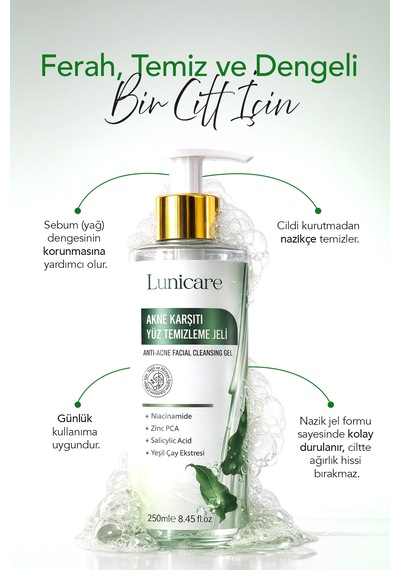 Lunicare Yağlı Ve Akneye Eğilimli Ciltler İçin Yüz Temizleme Jeli 250 Ml