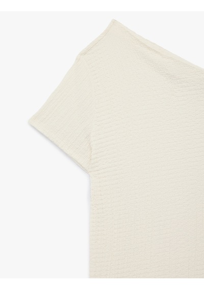 Koton Bürümcük Kumaş Slim Fit Kısa Kollu Asimetrik Kesim Tek Omuz Bluz Ekru 6sak10287ek
