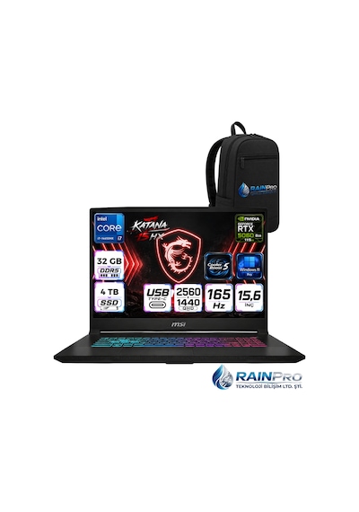 MSI Katana 15 HX B14WFK-817XTRRNP12 i7-14650HX 32 GB 4 TB SSD 8 GB RTX5060 15.6" W11P Dizüstü Bilgisayar + Çanta